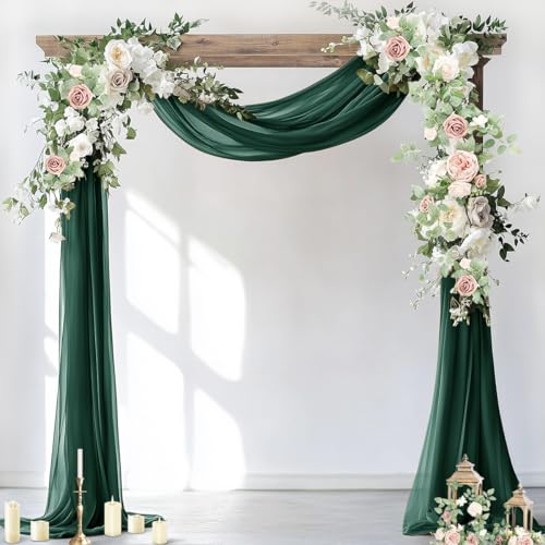 Image of Socomi Wedding Arch Draping Fabric 1 Panel 29 inch x 19Ft Emerald Green Sheer Chiffon Curtain Drapes 6 Yards for Wedding Ceremony Birthday Party Decoration