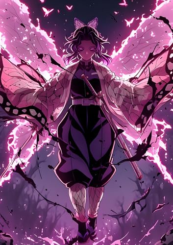 Image of NIJUKA Anime Printed A4 Size Metal sheet Poster For Home And Room Decoration | For Anime Art Fans Boys And Girls (Shinobu Kocho Hashira)