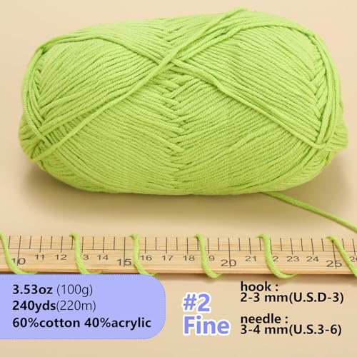 Image of LUCKY BALL Milk Cotton Yarn, 100g / 240 yd 60% Cotton 40% Acrylic #2 Fine Sport Yarn, Soft Crochet & Knitting Yarn for Amigurumi Dolls, Baby Items, Flowers, Hats, Sweaters, Blankets(Bud Green)