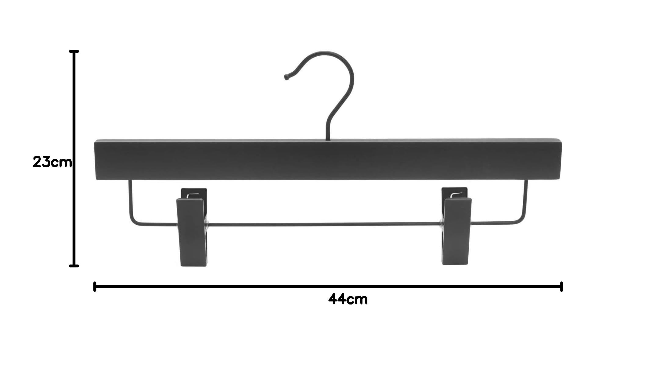 Kleiderbügel Holz 60-teiliges Set, jeweils 20 Holzbügel mit und ohne Steg B44 cm und 20 Klammerbügel 36 cm, Garderobenbügel Ausführungen (Schwarz matt)