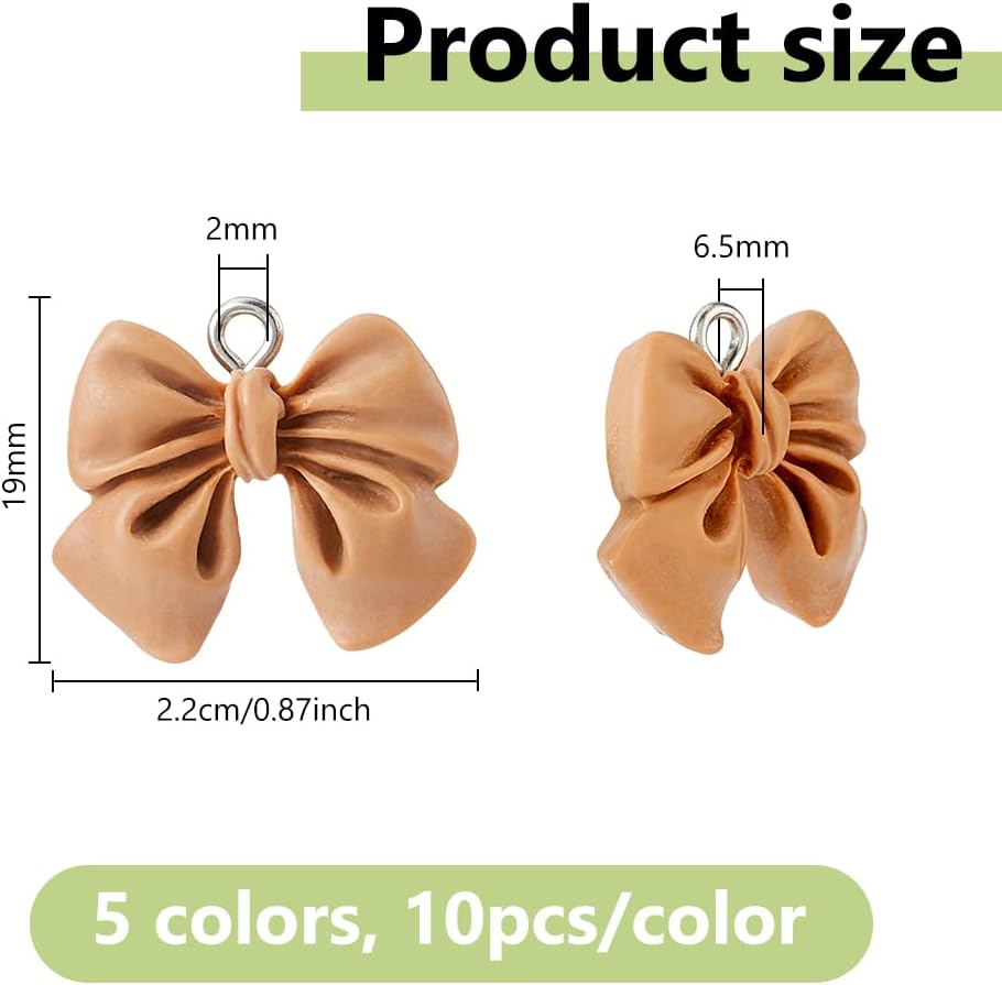 DICOSMETIC 50Pcs 5 Colors Bowknot Charms Bulk Resin Bow Charms Colorful Bow Tie Charm Cute Opaque Pendants for DIY Craft Earring Bracelet Necklace Jewelry Making, Hole: 2mm - Image 2
