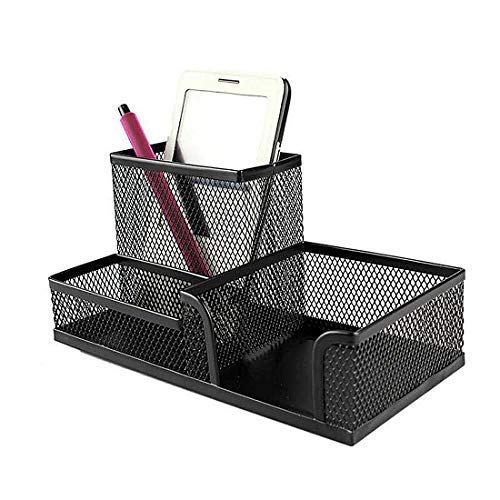 Mesh Desk Office Organizer For Paper Clip, Mesh Desk Organizer, 3 In 1 Metal Pen Holder Office Supplies Caddy For Paper Clip, Sticky Note, Pen(3 Compartments, Black) By Corner Cabin #TOP2