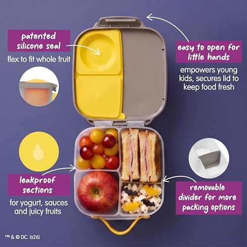 Image of b.box Batman Mini Lunch Box Kids | 4.25 Cup Leak Proof Bento Box for Kids Ages 3+ | 3 Compartment Snack Containers, School Lunch Container, Dishwasher Safe, BPA-Free, PFAS-Free
