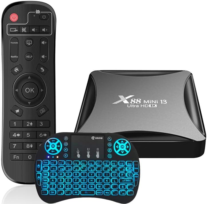 CHROXAndroid 13.0 TV Box, 8K/3D HD Tv Box RK3528 Quadcore 2.4G/5.0G Dual Wifi & BT 4.0, Android Box Support Multi-Lingual with LAN Ethernet 10/100M Set Top Box, Wireless Mini Keyboard,4gb+32gb