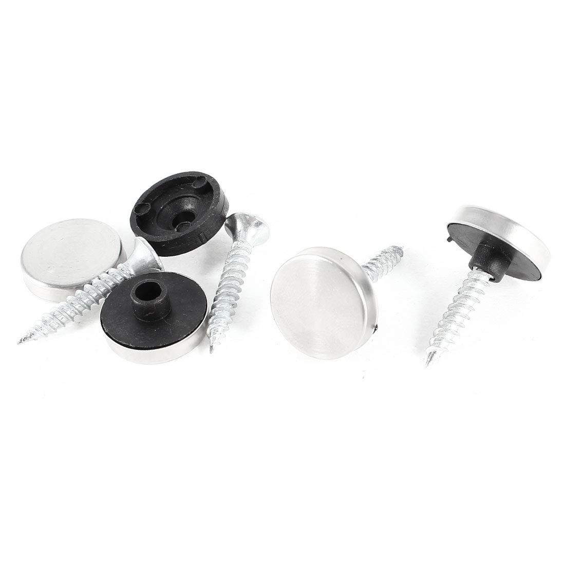 Aexit 4 Pcs Quality Parts 16mm Dia Cap Tea Table Mirror Nails Silver Tone Black Model:14as366qo480