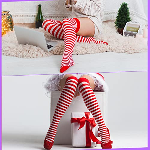 JaGely 12 Pairs Women Thigh High Socks Striped Knee High Socks Thigh High Socks for Multicolored Elastic over The Knee Long Stocking Socks for Women Girls Anime Cosplay Daily4