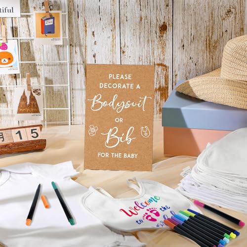 69 Pcs Baby Bib Bodysuit Baby Shower Set Baby Shower Game Sign Baby Feeder Bib Newborn Bodysuit Fabric Marker4