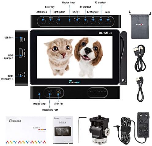 Timbrecod DC-56 on Camera Monitor 5.5 Inch Touch DSLR Screen Video Field Monitor 4k HDMI Input Small Full HD 1920x1080 Focus Peaking Assist