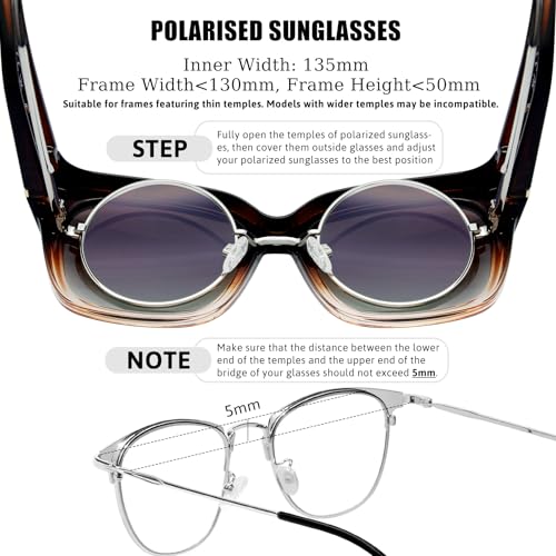 KANASTAL Übergröße Überzieh Sonnenbrille Herren und Damen Polarisiert Überbrille Sonnenbrille für Brillenträger UV400 Sonnenschutz, Braun Rahmen Braun Gläser