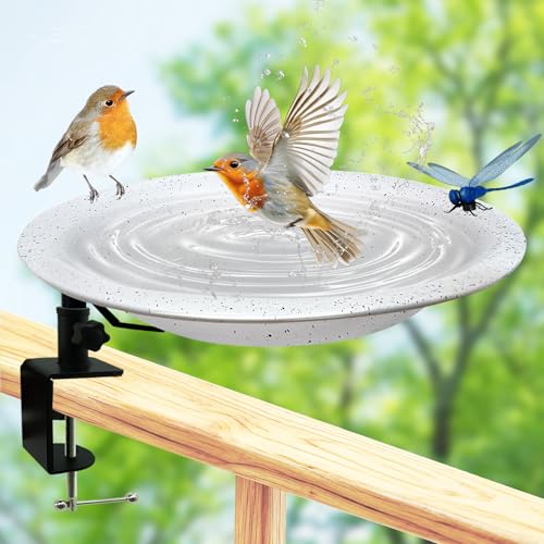 11.5 Deck Mounted Birdbath & Feeder Granite Look Yard Decor Gray Speckled
