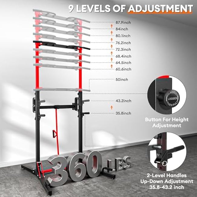 ONETWOFIT Foldable Power Tower Pull Up Bar Station, Multi-Function Adjustable Height Dip Station for Home Gym Workout, Strength Training Fitness Equipment, Pull Up Stand