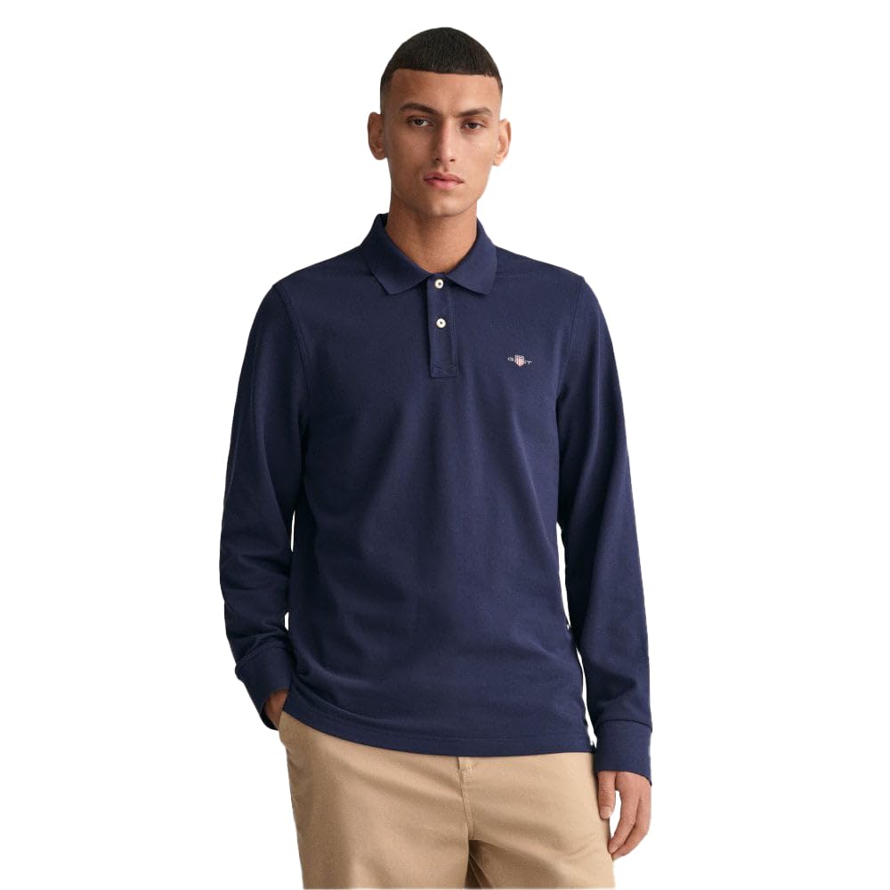 GANT Men's REG Shield LS Pique Rugger, Evening Blue, 4XL