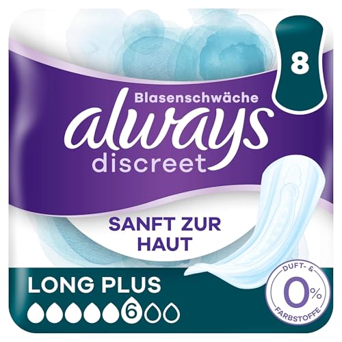 Always Discreet Inkontinenz-Slipeinlagen Damen, Long Plus (8 Binden) ohne Duft und Farbstoffe, starker Schutz, den Sie kaum spüren