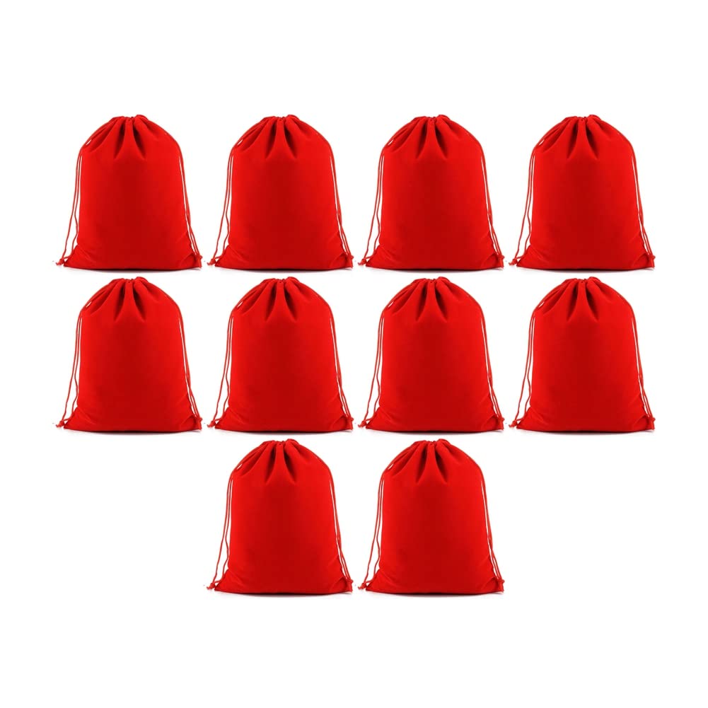 Sacchetti Velluto Rosso 20x30cm - 10 Pezzi Con Coulisse Per Regali E Bomboniere