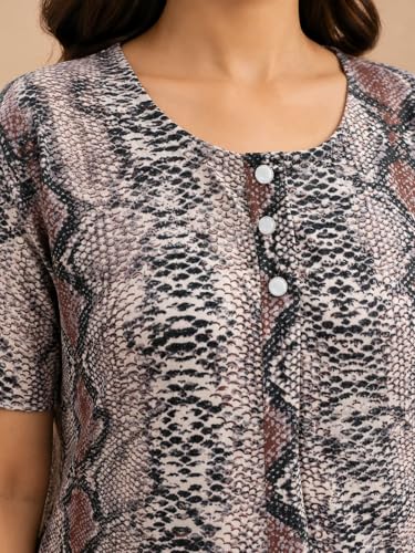 Image of KIAWAH Women Printed Night Suit Set, Cotton Blend Night Suit, A-Line Top and Pajama Set, Soft and Breathable Night Wear