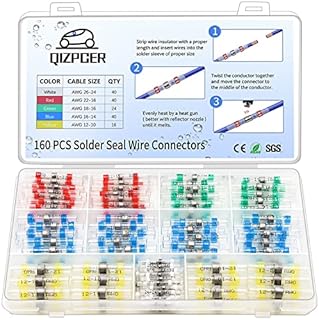 160 Pcs Solder Seal Wire Connectors Kit, Electrical Connectors Heat Shrink Wire Connectors Waterproof Electrical Cable Butt Terminals for Marine Automotive Trailer RV Boat Truck Wiring