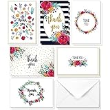 48 Thank You Cards - Floral 4x6 Greeting Cards - Blank Inside - Bulk Boxed Set with White Envelopes