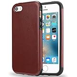 TENDLIN iPhone SE Case Premium Leather Back Flexible TPU Silicone Hybrid Arc Bumper Shockproof Case Good Protection for iPhone SE and iPhone 5S / 5 (Brown)