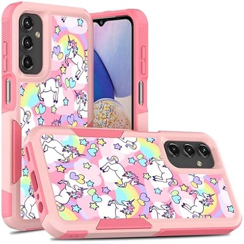CASE TOWN for Galaxy A15, Rainbow Unicorn Design Dual Layer Heavy Duty Shockproof Defender Case Silicone Protective Armor Women Girl Phone Covers for Samsung Galaxy A15 5G Cover