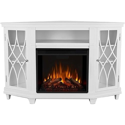 Bowery Hill Modern Wood Corner Fireplace TV Stand for TVs up to 56" in White
