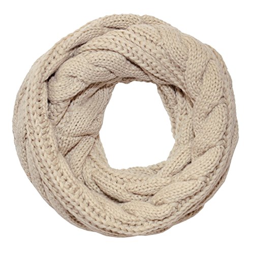 HITOP Womens Thick Ribbed Knit Winter Infinity Twist Cable Circle Loop Scarf (Beige)