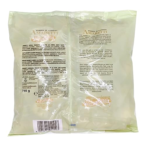 Pietro Rossi Weiche Amaretti 750G [EINZELN VERPACKT] - mit 37,5% Aprikosenkernen - Italienisches Kaffeegebäck - Perfekt zum Kaffee, Heißgetränken & als Dekoration - Traditionelle Rezeptur