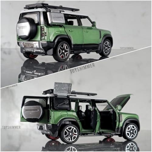 Image of LRover Defender Die-Cast Toy Car 1:32 Scale, Alloy Body, 16cm, Pull Back Action, Openable Doors and Hood (Green Color as in Image)