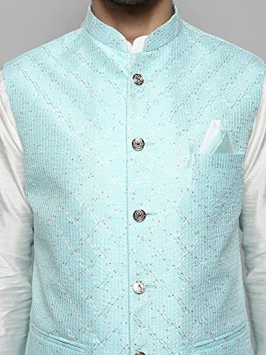 Image of Uri and MacKenzie Men's Silk Blend Kurta Churidar Pyjama with Stylish Nehru Jacket
