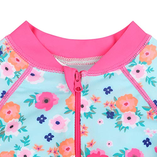 Image of HUAANIUE Toddler Girl Swimsuit Long Sleeve UPF50+ Sun Protection | Easy zipper for quick changes, Full UPF50+ coverage-play all day without sunburn worry, Perfect for beach & pool days.