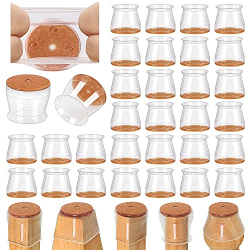 VIUME 32 Pcs Chair Leg Floor Protectors Rectangle, Round, Square for Hardwood Floors Silicone Covers to Protect Wood Tile Floors Scratches Felt Pads Furniture Leg Caps No Noise (Large-Clear)