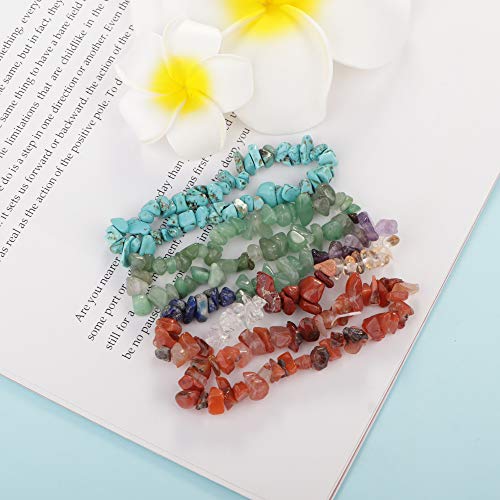 LOYALLOOK 8-12Pcs Natural Gemstone Chakra Crystal Healing Chip Gemstone Stretch Bracelets Tumble Polished Align Chakras/Conquer Fear/Increase Communication Reiki - Image 5