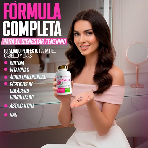 Miniatura 2 de Vitaminas Para El Cabello Mujer Anticaida Con Biotina Blooming Up Biotina Para El Cabello Piel Y Uñas Con Colágeno Hidrolizado Péptidos, Zinc Y Astaxantina Fortalece Y Apoya El Crecimiento