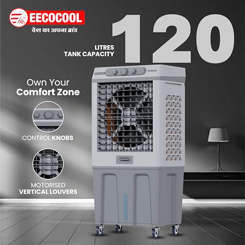 Image of EECOCOOL Syros 120 L Desert Air Cooler for Home with Honeycomb Cooling Pads, Auto Swing & Water Level Indicator | Inverter Compatible & | 1 Year Warranty