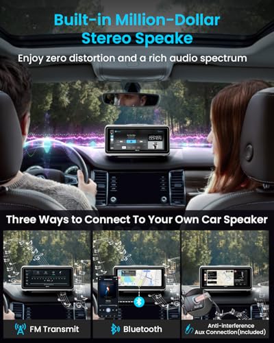 Image of Portable Apple Carplay Screen for Car, Touch Screen with Wireless Android Auto, Car Audio Receivers with Voice Control, Mirror Link, Music Play, GPS Navigation, Built-in Customized Speakers (White)