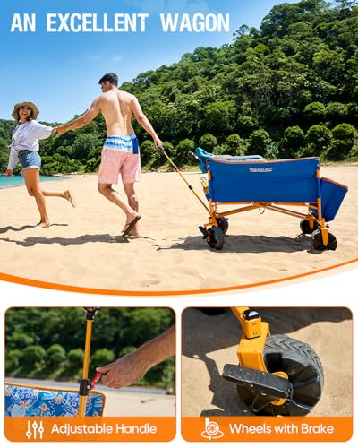 500lbs Love-Seat Wagon 3-in-1 Bench Wagon Seat for 2 Adults & Heavy Duty Utility Cart, 31L Detachable Cooler Bag, Adjustable Handle &Cup Holders,Perfect for The Beach, Sport, Camping