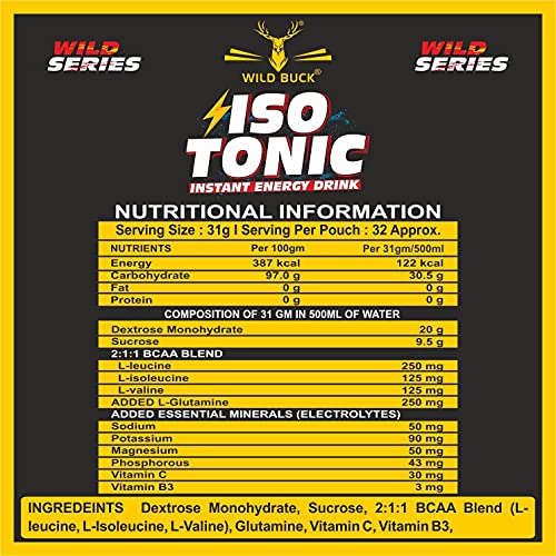 Image of Wild Buck Isotonic Instant Energy Drink Formula, Extended Workout Electrolyte Energy Drink with Anabolic Stack 2:1:1 BCAA, Dextrose Monohydrate and L-Glutamine | 833mg Electrolytes [32 Servings, Watermelon]