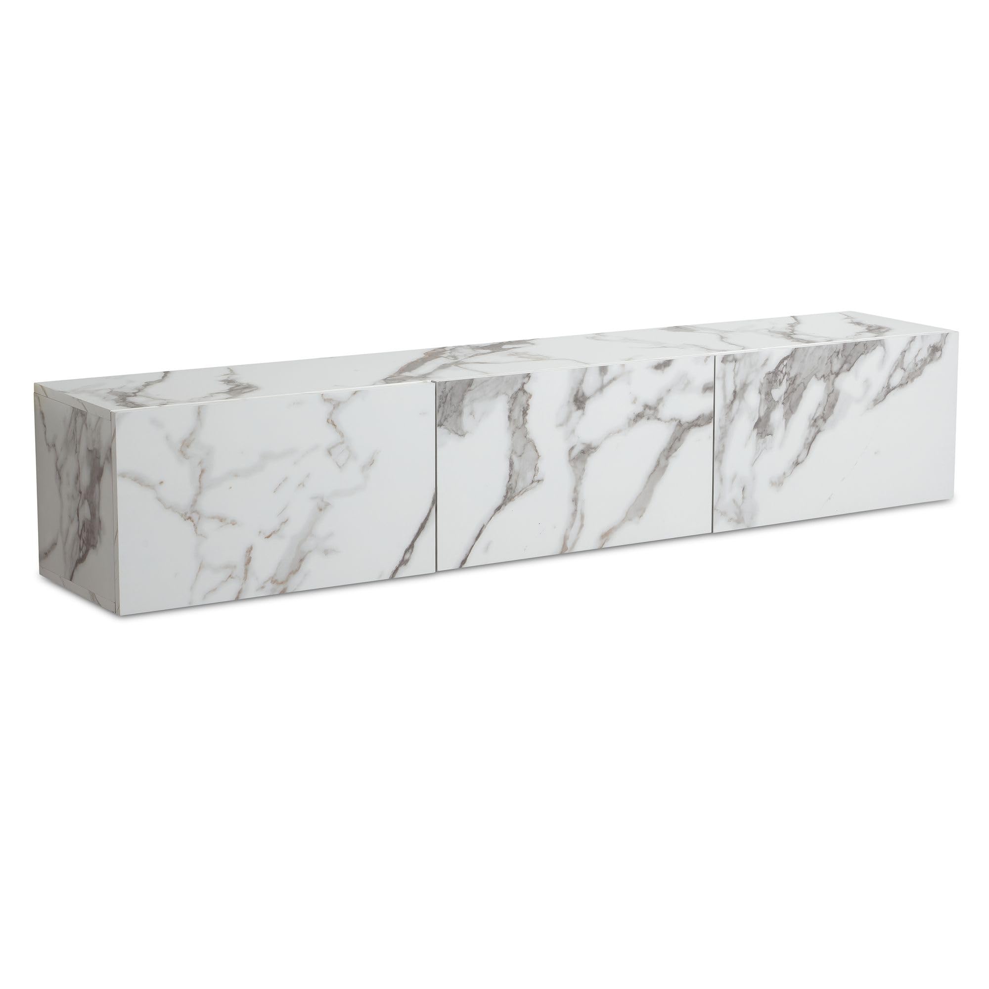 FineBuy Lowboard Hängend 160x30x30 cm Weiß Marmor-Optik mit Klapptüren