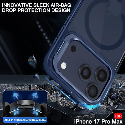 Image of TheGiftKart Hybrid Matte Frosted Back Cover Case for iPhone 17 Pro Max Compatible with MagSafe | Built-in Stand | Shockproof Hard Back Cover Case for iPhone 17 Pro Max (PC & TPU, Translucent Blue)