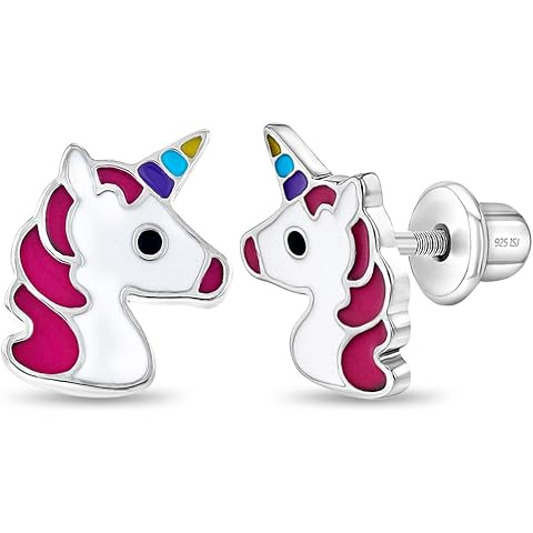 925 Sterling Silver Multi-color Unicorn Earrings Safety Screw Back Stud for Girls - Adorable Colorful Unicorn Earrings Gift for Unicorn Loving Children - Fun and Unique Earring Safety Studs