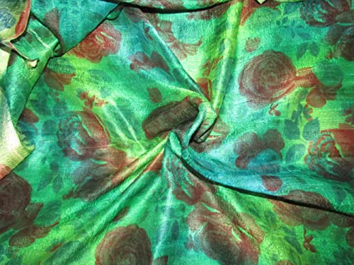 Tissu Dupion 100% soie vert ombré imprimé floral 16mm pour robe de créateur