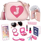CBEE Little Girls Pretend Play Purse for 3-6 Years Old, Kids Toy Set with Crossbody Bag, Wallet, Makeup, Phone,Keys, Birthday for 3.4.5.6 Year Old Toddler (J)