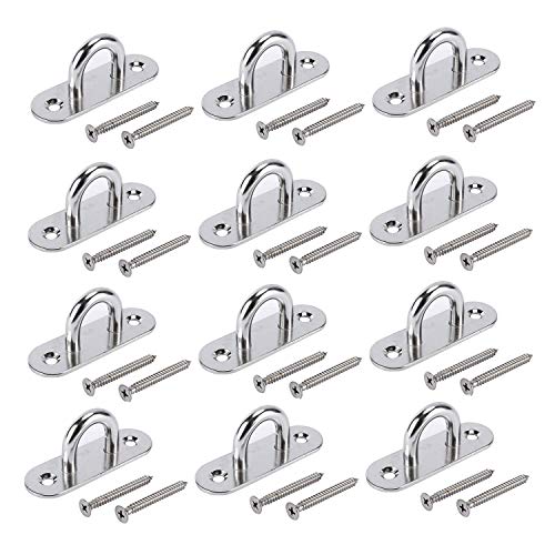 DasMorine 12 Stück M5 Edelstahl Deckenhaken, Klammerringhaken, länglicher Segelschatten-Pad, Augenplatte mit 24 Schrauben Cover