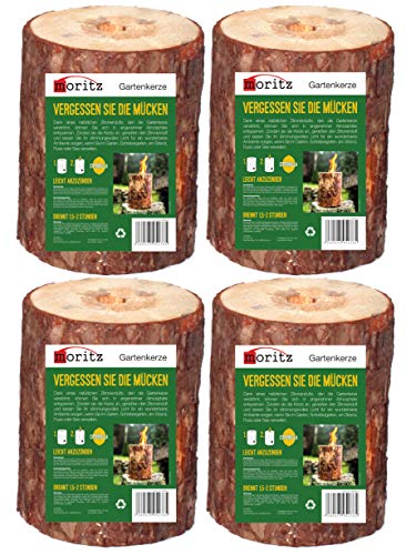 Moritz 4X Schwedenfeuer mit Citronella Geruch Baumfackel inkl. Anzünddocht Finnenfackel Gartenfackel Fackel Holz Partyfackel 1,5-2 Stunden Brenndauer 20cm hoch