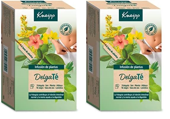 Kneipp DelgaTé, Infusión de Hierbas, Laxante Natural para Retención de Líquidos y Estreñimiento, con Manzanilla, Frángula, Menta, Sen, Hibiscus, Solidago y Levístico, 20 Bolsitas (30GR) (Paquete de 2)