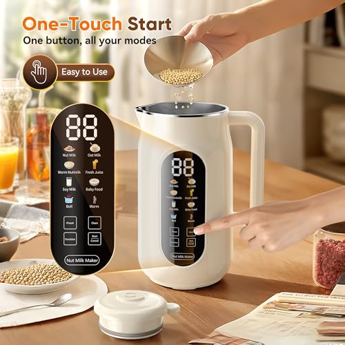 Image of 10-in-1 Nut Milk Maker Machine, 42oz Automatic Nut Milk Maker with LED Touch Screen, Self-Cleaning, 12H Delay Start, Keep Warm, Automatic for Soy /Oat /Almond Milk, Juice,Coconut,Plant Base & Boil Water