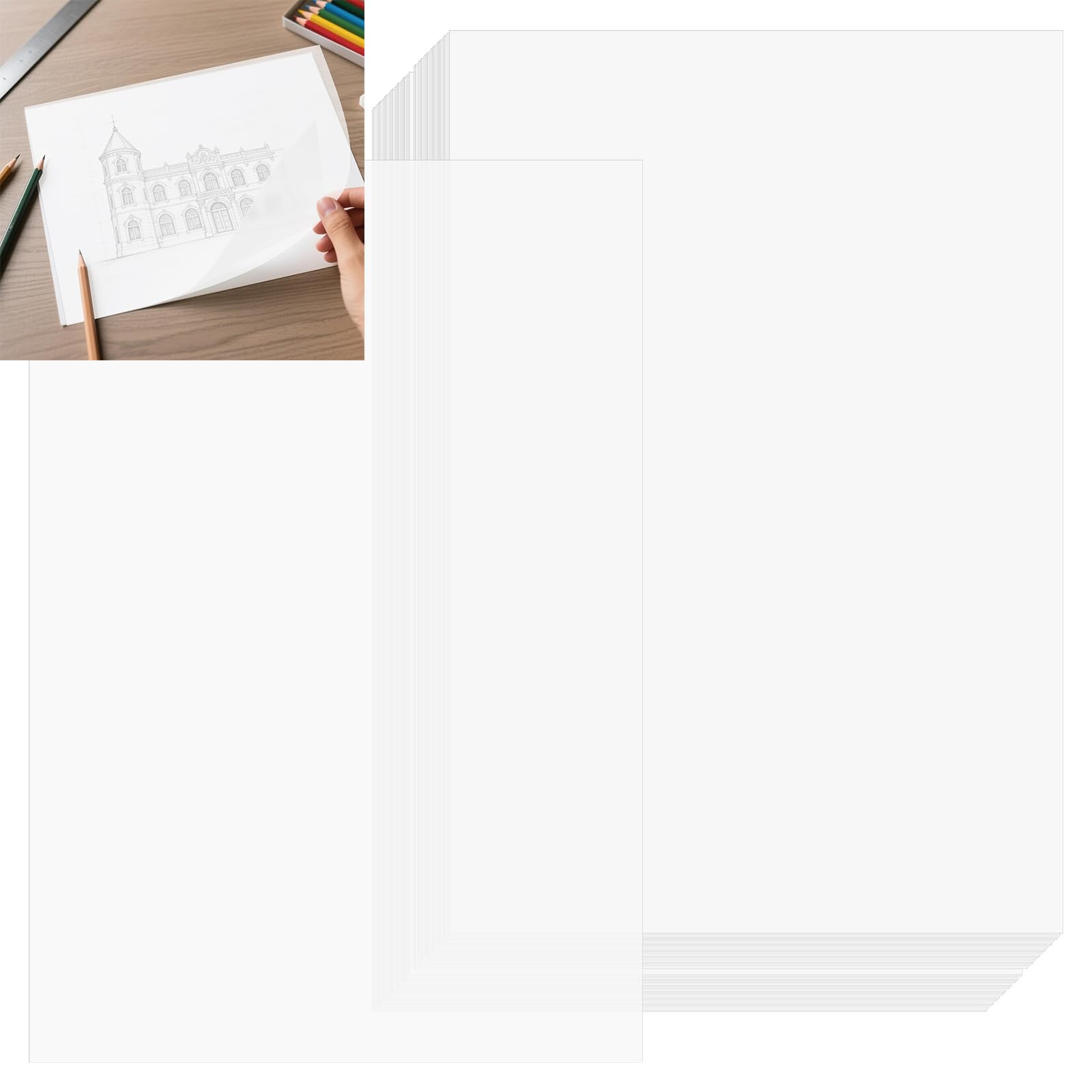 SENJEOK 50 PCS A3 Tracing Paper 90gsm, Transparency Tracing Paper Pad for Sketching, Drawing, Scrapbooking