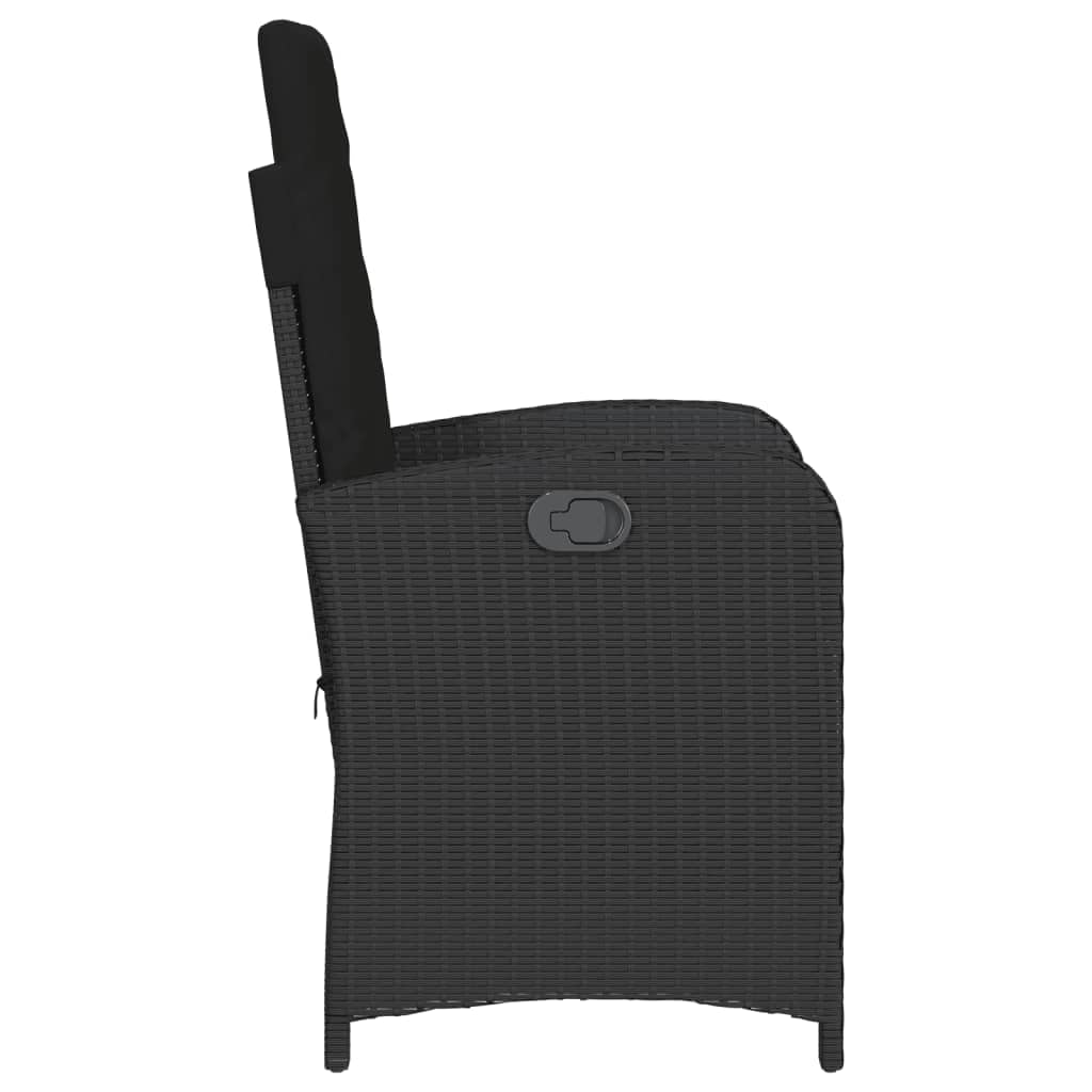 Poltrona da giardino con cuscino, 2 pezzi, schienale regolabile, colore nero, polyrattan PE rattan, mobili da giardino, rivestimento rimovibile, telaio in acciaio, per esterni, poltrona relax