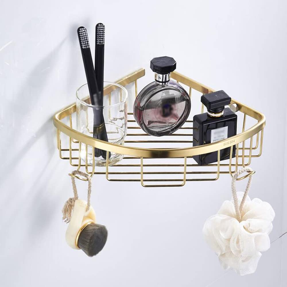 Ruiseawing Bathroom Shelves Corner Shower Caddy Floating Shelves Brushed Gold Stainless Steel for Cosmetics Shampoo Organizer Shelf Draining