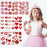 Konsait Valentine's Day Temporary Tattoos for Women Girls, Heart Tattoos Temporary Valentine Tattoos Fake Tattoos Kids Tattoos Temporary Heart Lips-mark Rose Valentines Day Party Supplies 10 Sheets