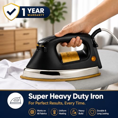 Image of 1.5KG Heavy Weight Iron Press for Clothes 1000W | Dry Iron with Nonstick Soleplate | Shockproof Body, Adjustable Temperature | 1 Year Replacement Warranty | Made in India